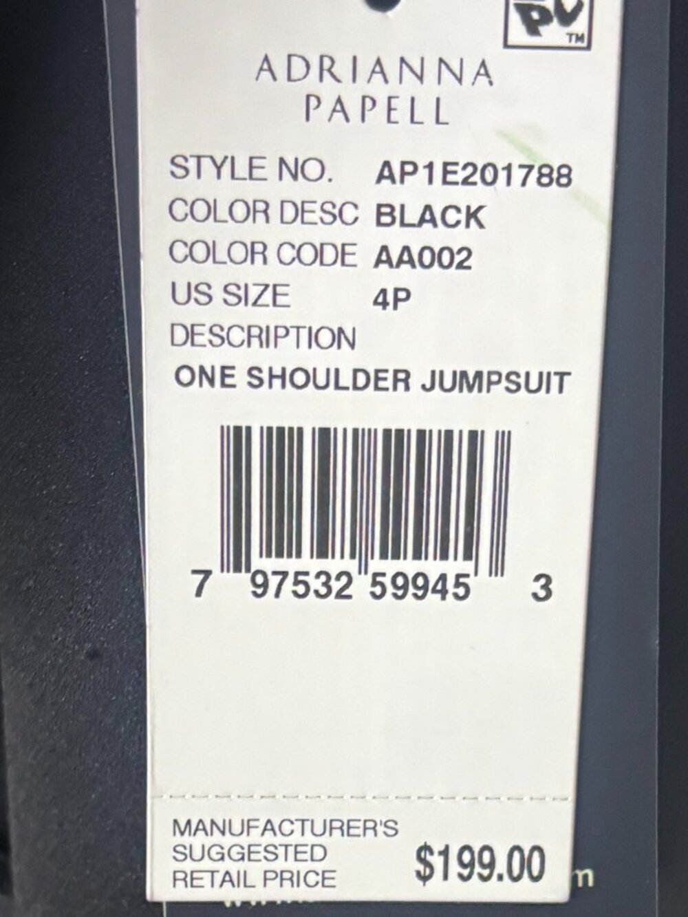 NWT Adrianna Papell Black Melania One Shoulder Crepe Jumpsuit Size 4P 4 Petite - Picture 4 of 8